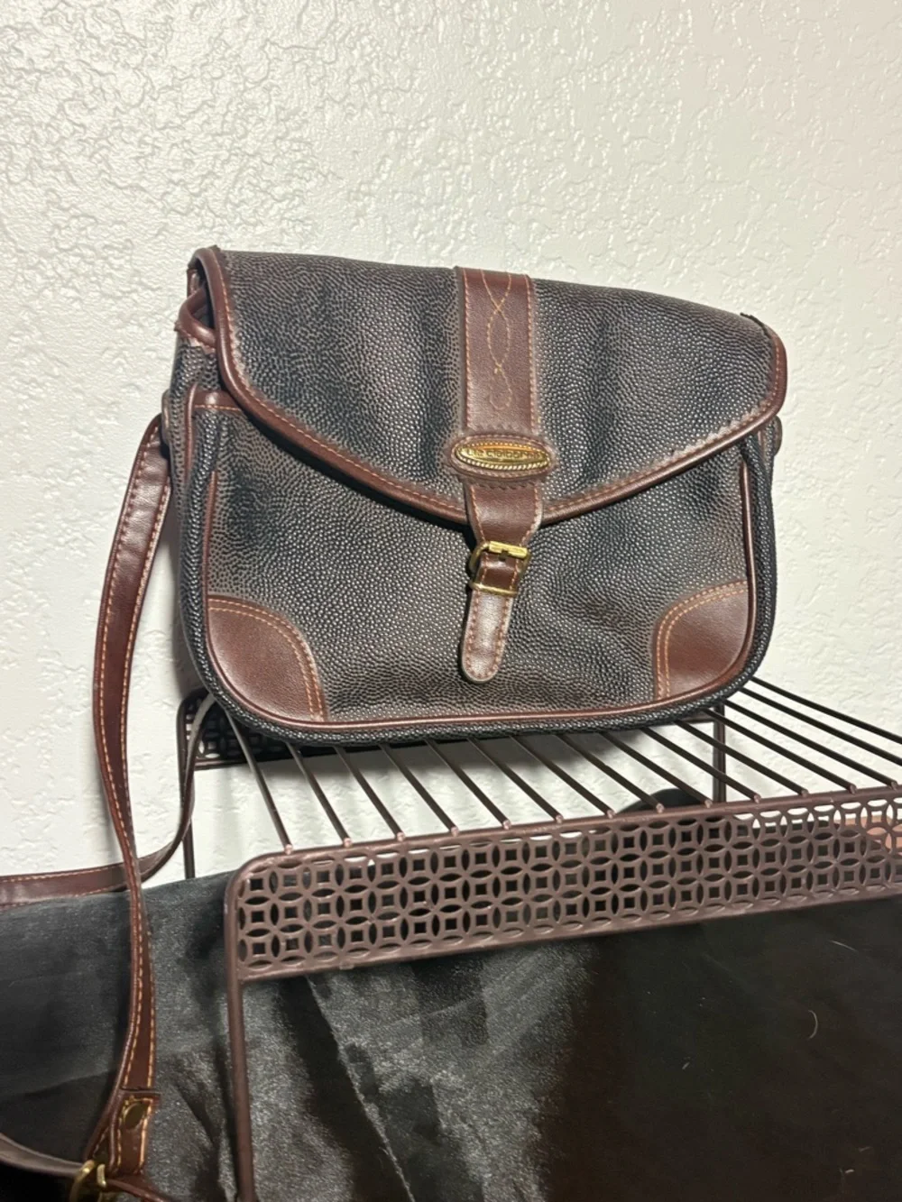 Vintage Liz Claiborne Brown Leather-Trimmed Black Crossbody Bag